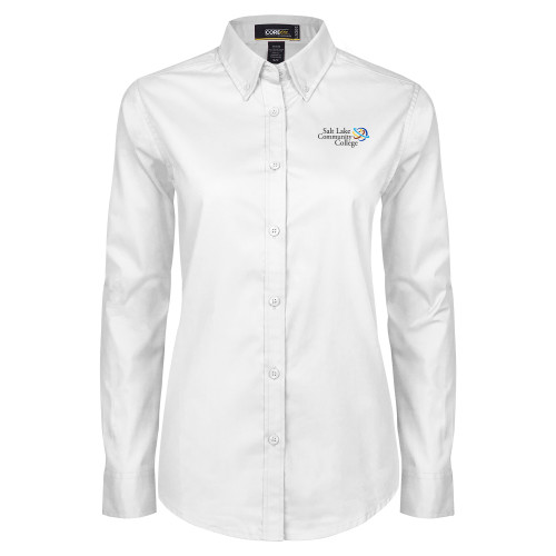  Womens White Twill Button Down Long Sleeve - Instituitonal Mark