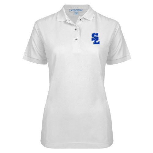  Womens Silk Touch White Pique Polo - Primary Mark