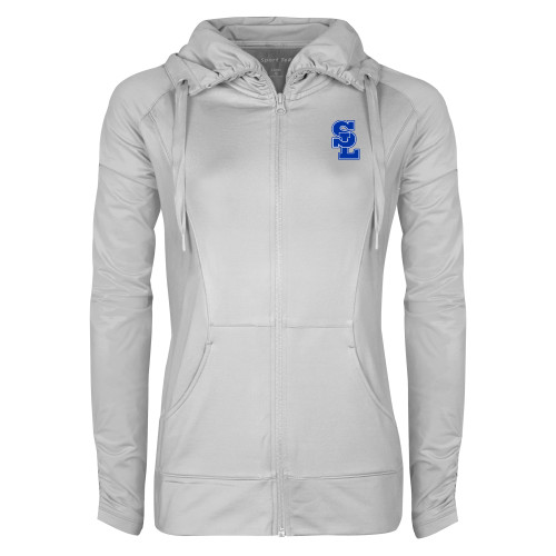  Womens White Sport Wick Stretch Full Zip Jacket - Primary Mark