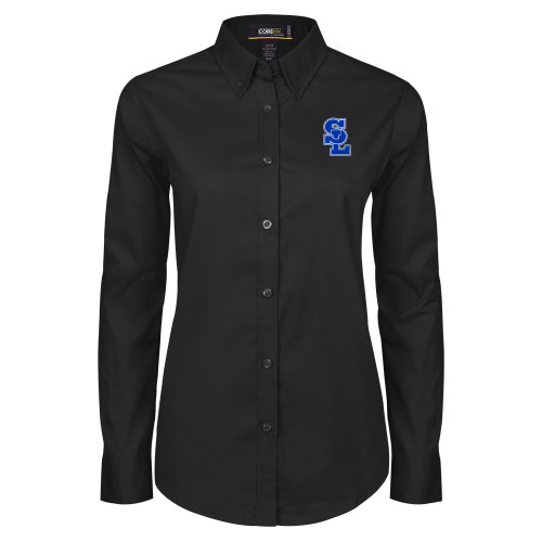  Womens Black Twill Button Down Long Sleeve  - Primary Mark