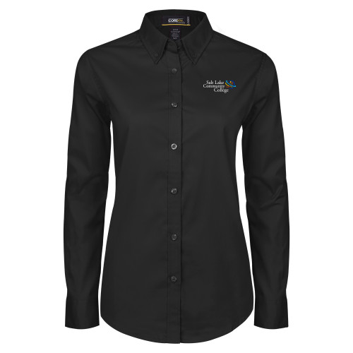  Womens Black Twill Button Down Long Sleeve  - Instituitonal Mark