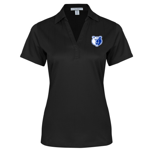  Womens Black Performance Fine Jacquard Polo - Bear Head