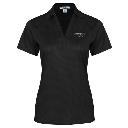  Womens Black Performance Fine Jacquard Polo - Instituitonal Mark