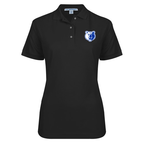  Womens Silk Touch Black Pique Polo - Bear Head
