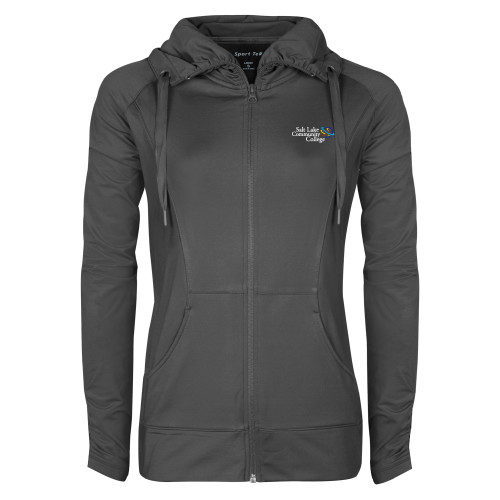  Womens Charcoal Sport Wick Stretch Full Zip Jacket - Instituitonal Mark