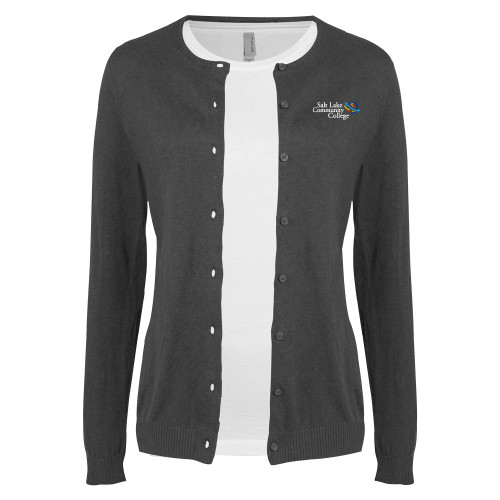  Womens Charcoal Cardigan Sweater - Instituitonal Mark