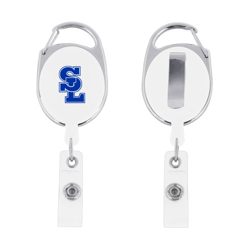  White Oval Retractable Badge Holder w/Clip - Primary Mark