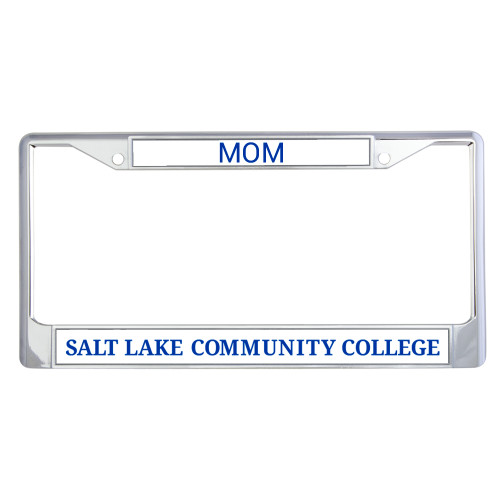  Mom Metal License Plate Frame in Chrome - Flat Word Mark