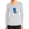 Thumbnail image for  Womens White Performance Long Sleeve V Neck Shirt