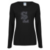 Thumbnail image for  Womens Black Long Sleeve V Neck Tee 