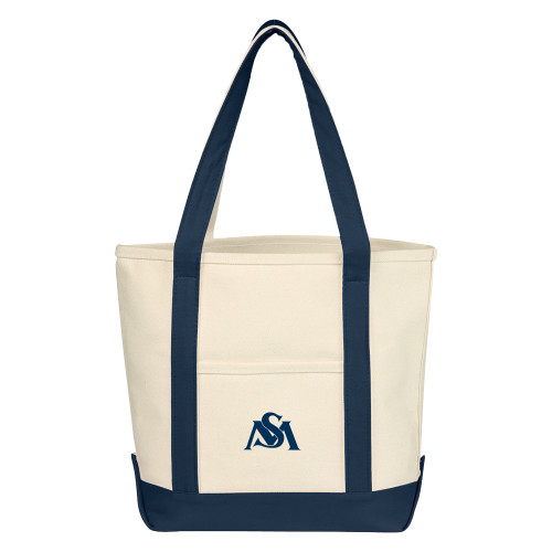  Cotton Canvas Natural/Navy Tote Bag - SM Athletics Interlock