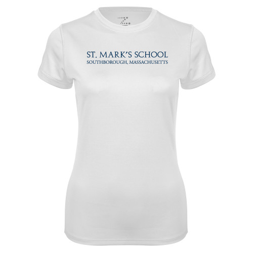  Womens White Performance Tee - St. Marks Wordmark