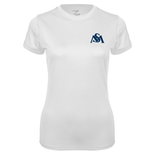  Womens White Performance Tee - SM Athletics Interlock