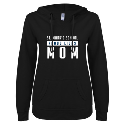  ENZA Womens Black V Notch Raw Edge Fleece Hoodie - Proud Mom
