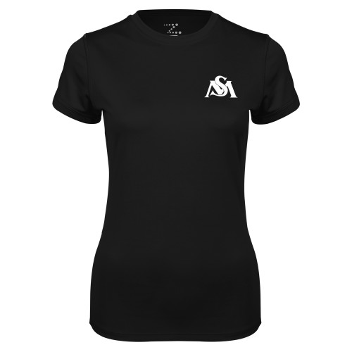  Womens Black Performance Tee - SM Athletics Interlock