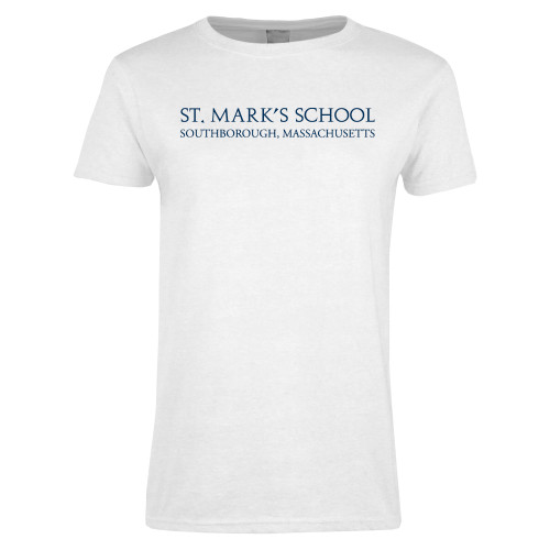  Womens White Short Sleeve Tee - St. Marks Wordmark