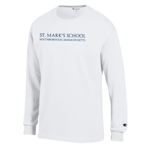  Champion White Long Sleeve T Shirt - St. Marks Wordmark