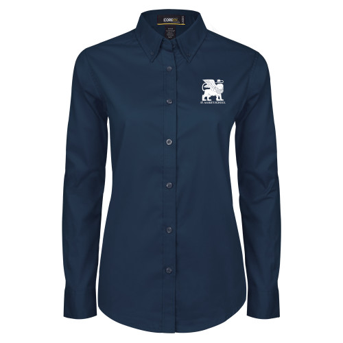  Womens Navy Twill Button Down Long Sleeve  - Lions St. Marks