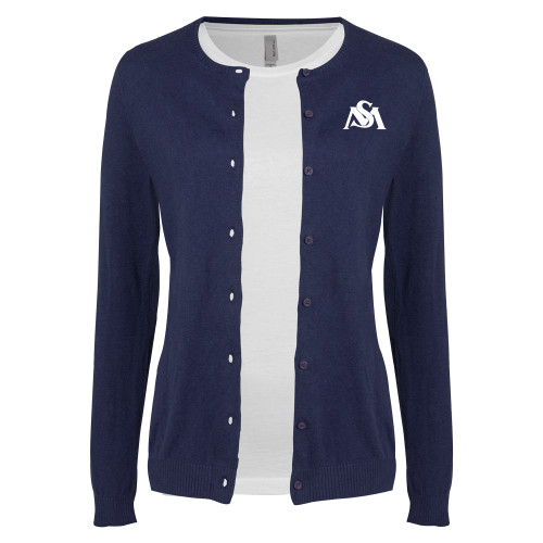  Womens Navy Cardigan Sweater - SM Athletic Interlock