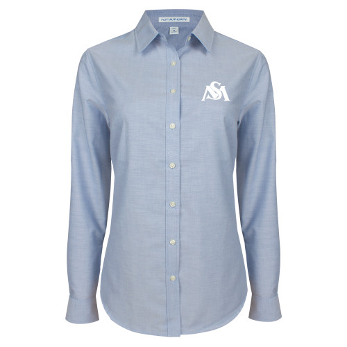  Womens Light Blue Oxford Button Down - SM Athletic Interlock
