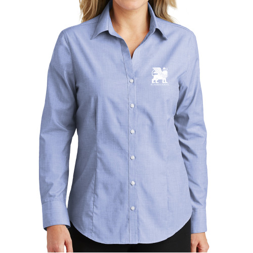  Womens Light Blue Poplin Crosshatch Long Sleeve Shirt  - Lions St. Marks