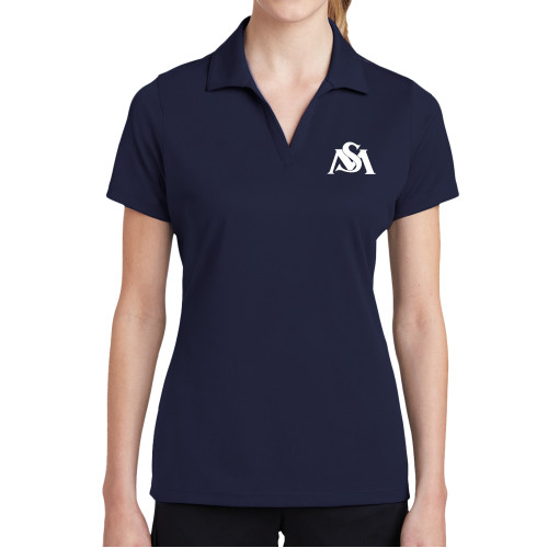  Womens Navy Dry Mesh Polo - SM Athletic Interlock