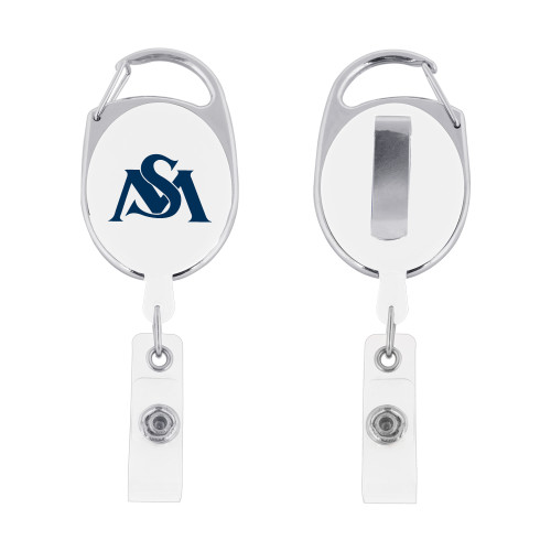  White Oval Retractable Badge Holder w/Clip - SM Interlock