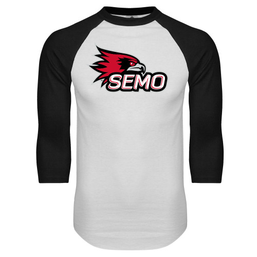  White/Black Raglan Baseball T Shirt - SEMO Logo