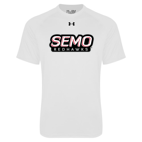  Under Armour White Tech Tee - SEMO Wordmark with Redhawks