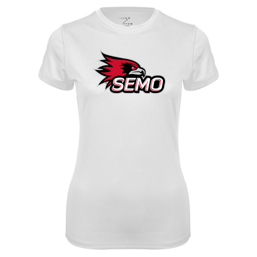  Womens White Performance Tee - SEMO Logo