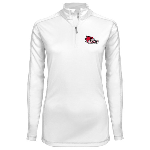  Syntrel Womens White Interlock 1/4 Zip - SEMO Logo for Vinyl
