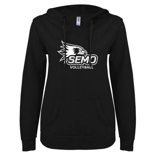 Southeast Missouri ENZA Womens Black V Notch Raw Edge Fleece Hoodie