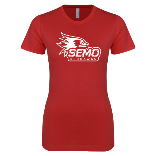  Next Level Womens Red Boyfriend Tee - SEMO Logo with Redhawks