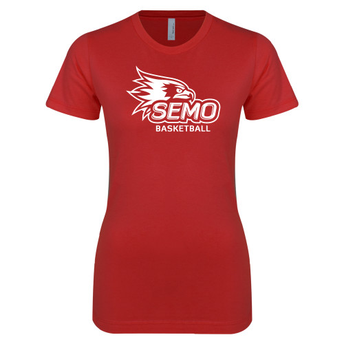  Next Level Womens Red Boyfriend Tee - Basketball