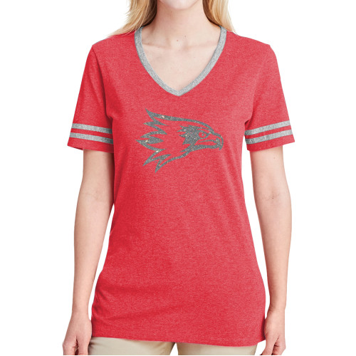  Ladies Red Heather/Grey Tri Blend Varsity Tee - A Silver Soft Glitter