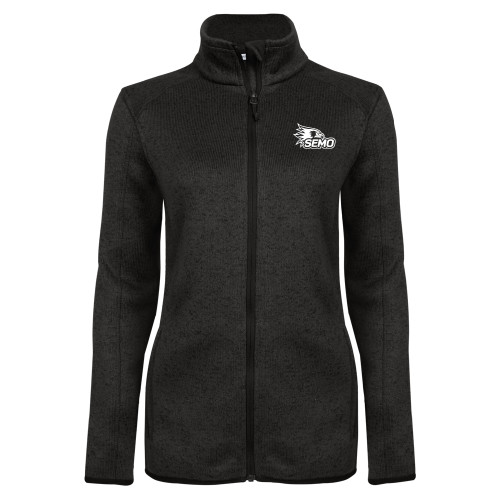  Womens Black Heather Fleece Jacket - SEMO Logo Embroidery