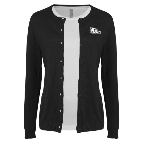  Womens Black Cardigan Sweater - SEMO Logo Embroidery
