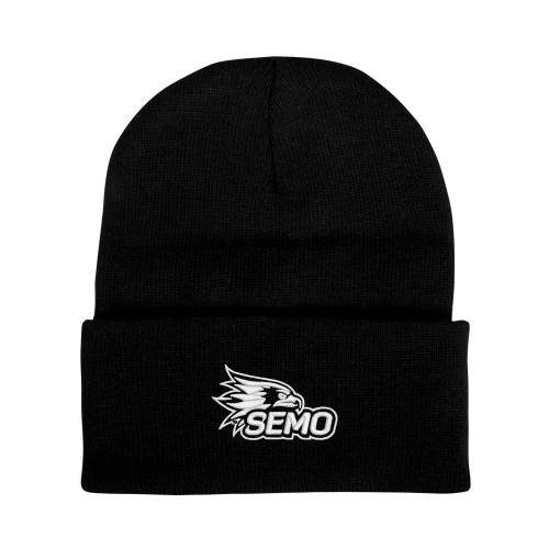  Black Knit Beanie w/Cuff - SEMO Logo Embroidery