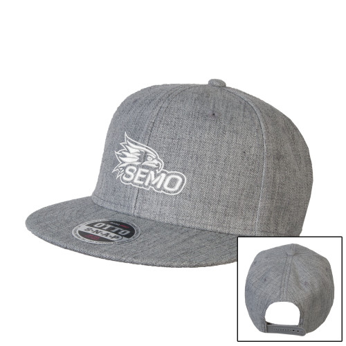  Heather Grey Wool Blend Flat Bill Snapback Hat - SEMO Logo Embroidery