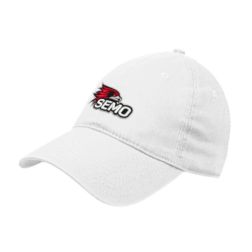  White Unstructured Adjustable Low Profile Hat - SEMO Logo Embroidery