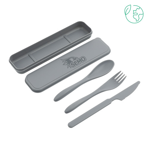  Bamboo Fiber Grey Cutlery Set - SEMO Wordmark Embroidery Engraved