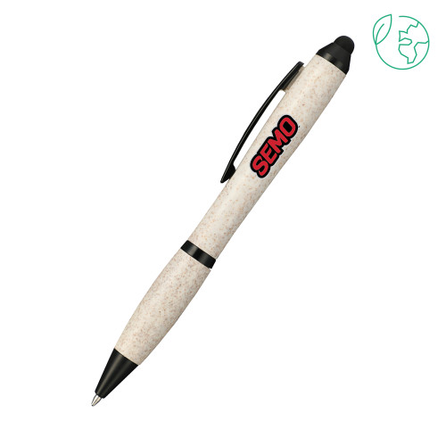  Nash Wheat Straw Ballpoint Beige Stylus Pen - SEMO Wordmark Embroidery