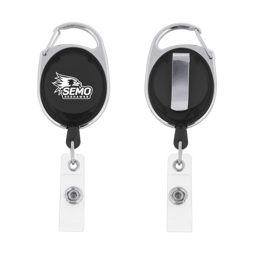  Black Oval Retractable Badge Holder w/Clip - SEMO Logo with Redhawks