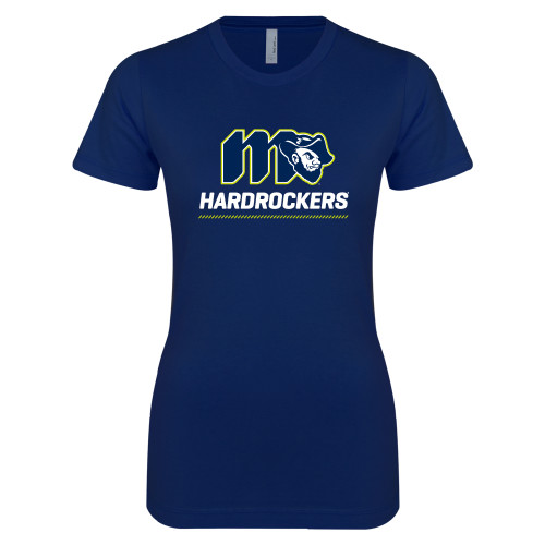  Next Level Womens Navy Boyfriend Tee - Grubby Hardrockers Lockup Green