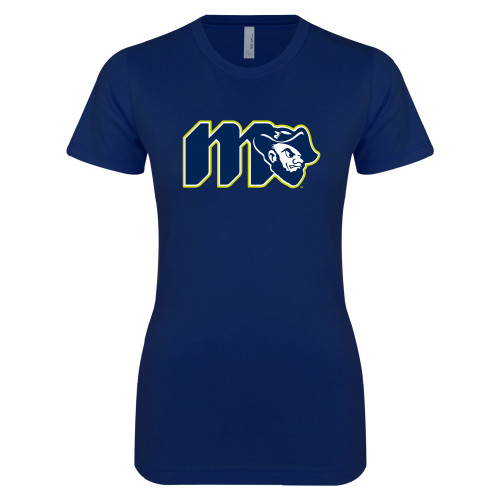  Next Level Womens Navy Boyfriend Tee - Grubby Lockup Green Outline