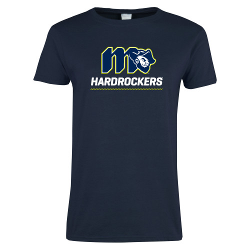  Womens Short Sleeve Navy Tee - Grubby Hardrockers Lockup Green