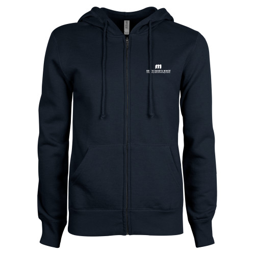  ENZA Womens Navy Fleece Full Zip Hoodie - Institutional Mark Stacked