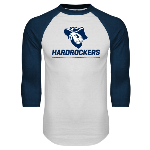  White/Navy Raglan Baseball T Shirt - Primary Athletics Mark