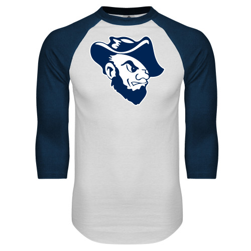  White/Navy Raglan Baseball T Shirt - Grubby Mascot Head