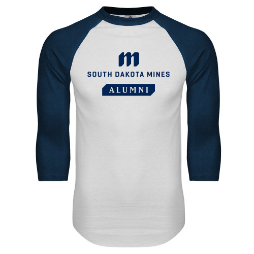  White/Navy Raglan Baseball T Shirt - Alumni Stacked